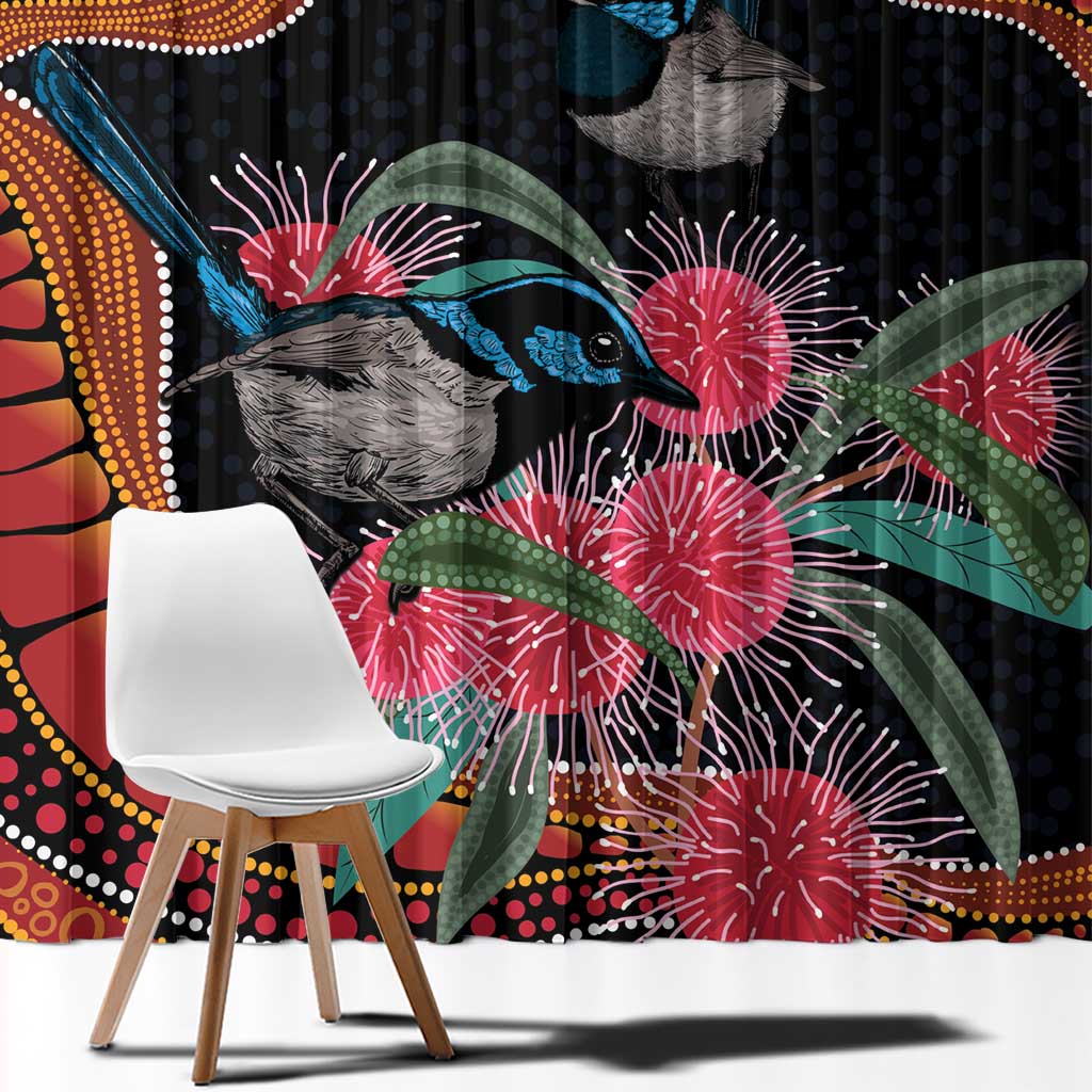 Hakea Flower And Fairy Wren Australia Window Curtain Aboriginal Art
