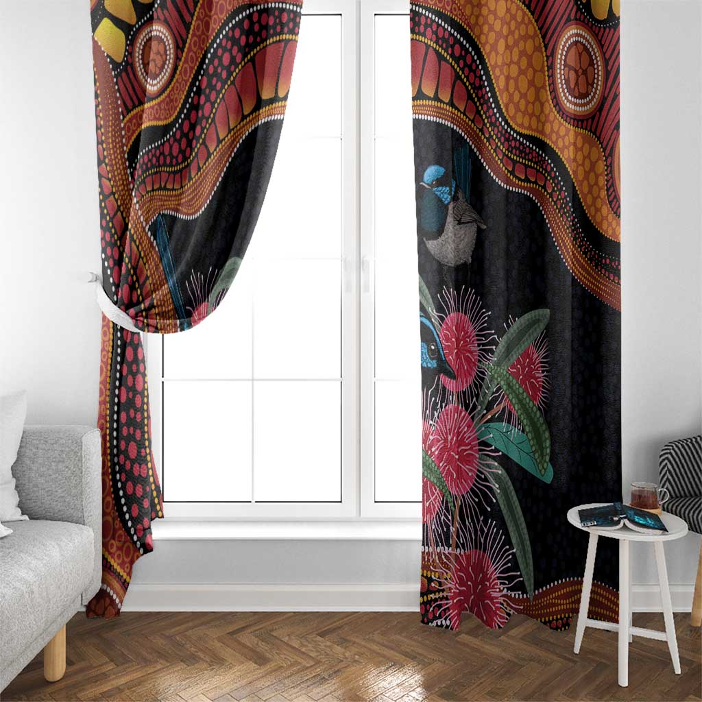 Hakea Flower And Fairy Wren Australia Window Curtain Aboriginal Art