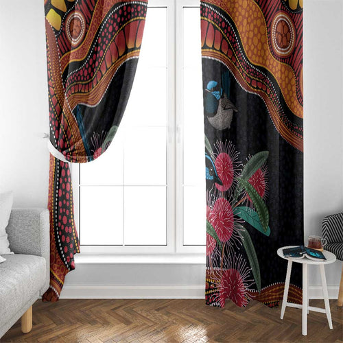 Hakea Flower And Fairy Wren Australia Window Curtain Aboriginal Art