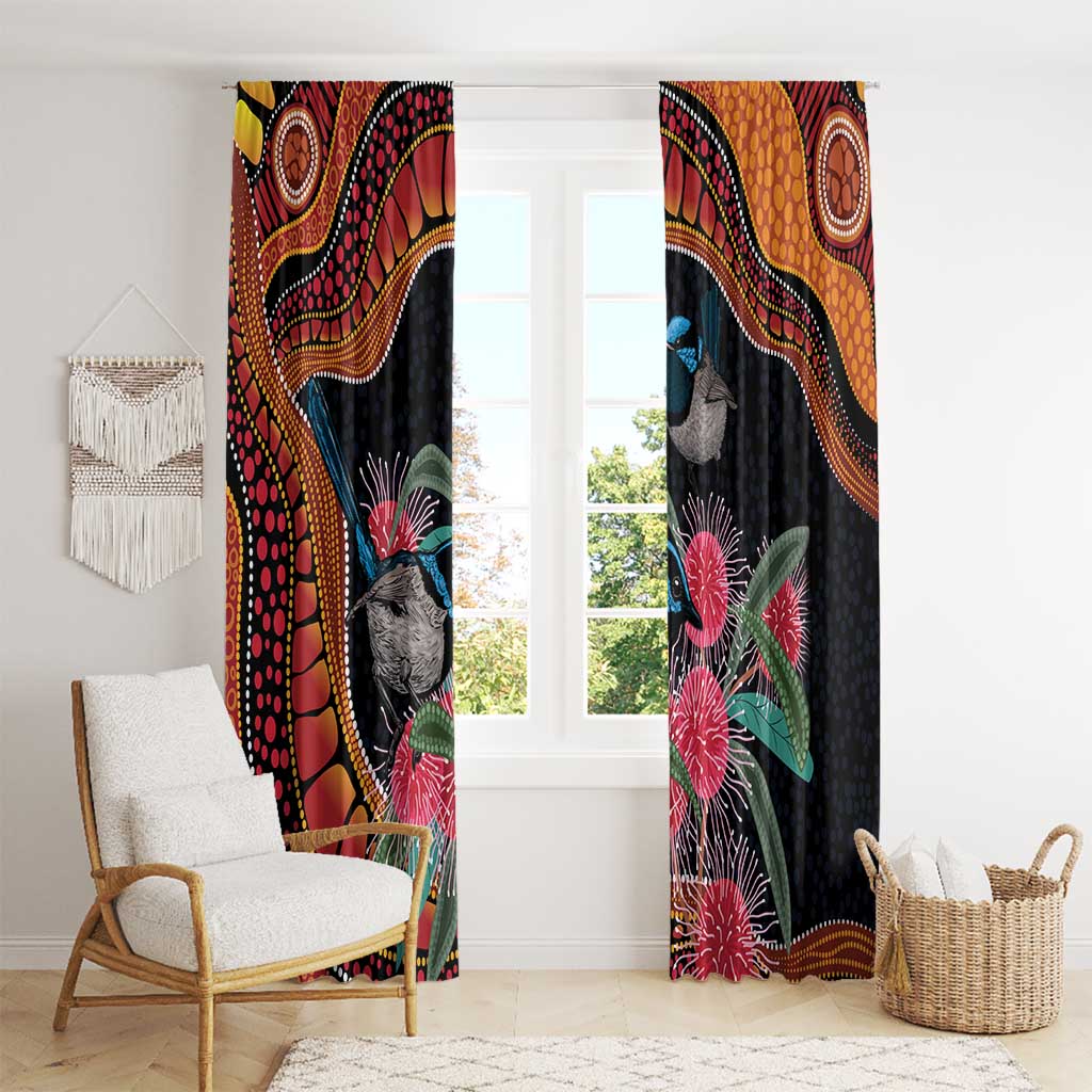Hakea Flower And Fairy Wren Australia Window Curtain Aboriginal Art