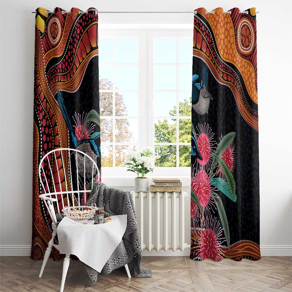 Hakea Flower And Fairy Wren Australia Window Curtain Aboriginal Art