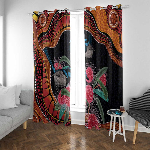 Hakea Flower And Fairy Wren Australia Window Curtain Aboriginal Art
