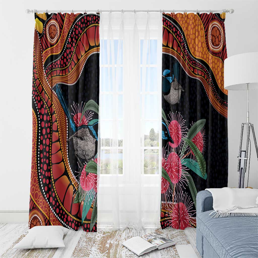 Hakea Flower And Fairy Wren Australia Window Curtain Aboriginal Art