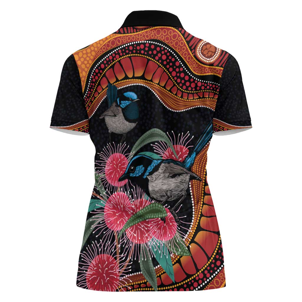 Hakea Flower And Fairy Wren Australia Women Polo Shirt Aboriginal Art
