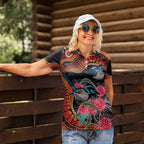 Hakea Flower And Fairy Wren Australia Women Polo Shirt Aboriginal Art