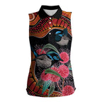 Hakea Flower And Fairy Wren Australia Women Sleeveless Polo Shirt Aboriginal Art