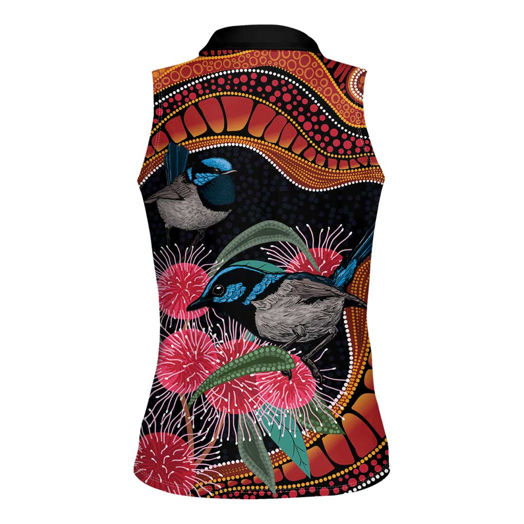 Hakea Flower And Fairy Wren Australia Women Sleeveless Polo Shirt Aboriginal Art
