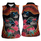 Hakea Flower And Fairy Wren Australia Women Sleeveless Polo Shirt Aboriginal Art