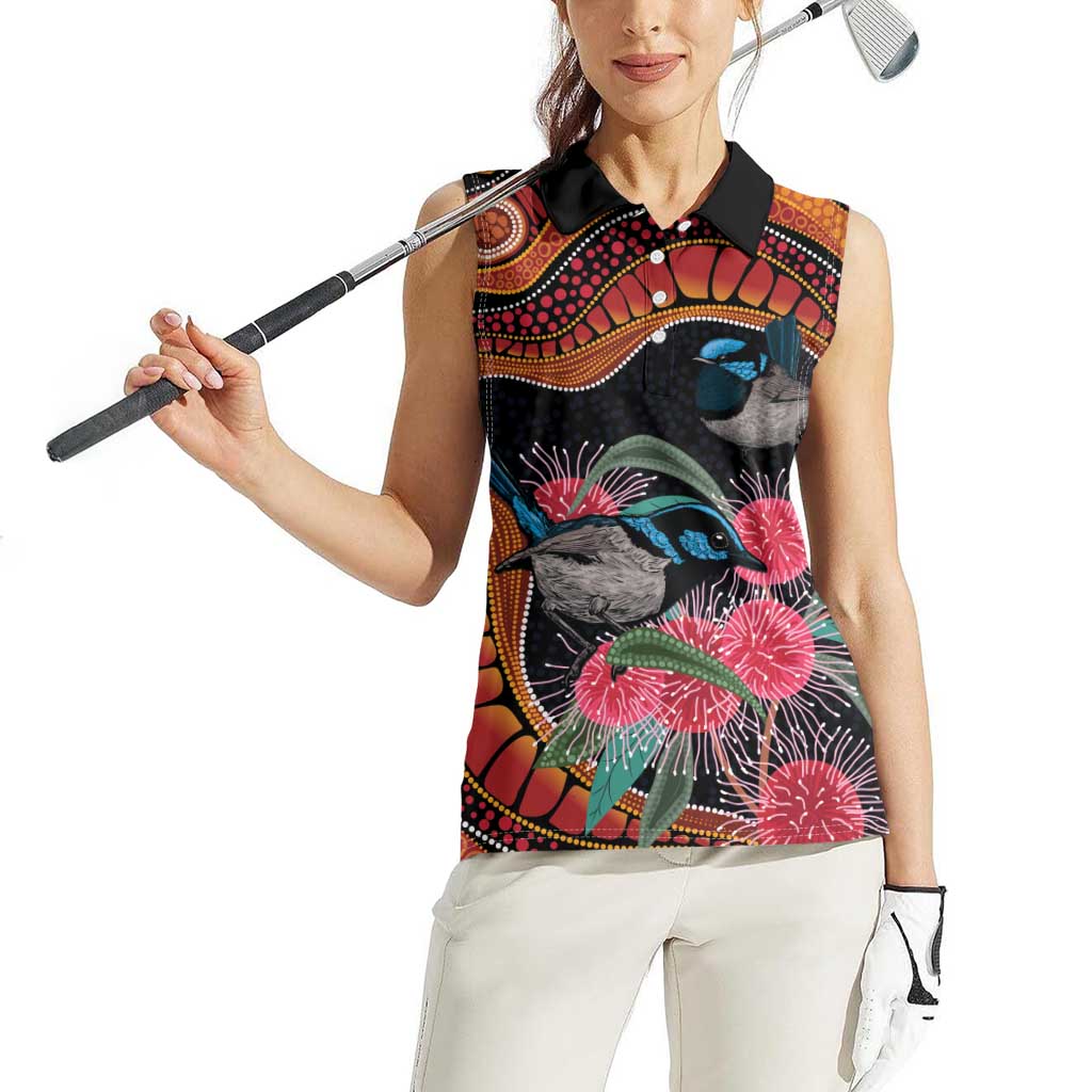 Hakea Flower And Fairy Wren Australia Women Sleeveless Polo Shirt Aboriginal Art