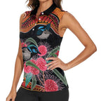 Hakea Flower And Fairy Wren Australia Women Sleeveless Polo Shirt Aboriginal Art