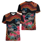 Hakea Flower And Fairy Wren Australia Women V-Neck T-Shirt Aboriginal Art