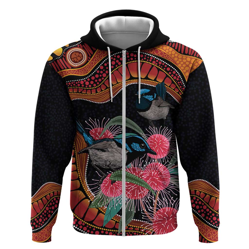 Hakea Flower And Fairy Wren Australia Zip Hoodie Aboriginal Art