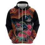 Hakea Flower And Fairy Wren Australia Zip Hoodie Aboriginal Art