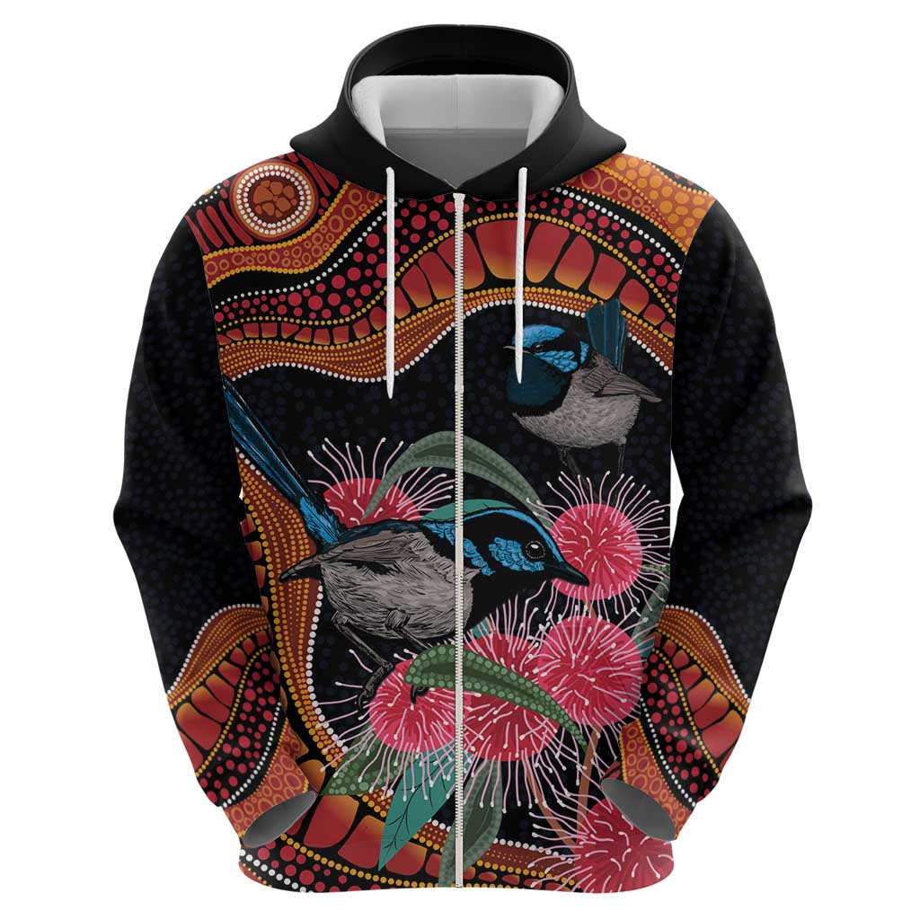 Hakea Flower And Fairy Wren Australia Zip Hoodie Aboriginal Art