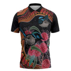 Hakea Flower And Fairy Wren Australia Zipper Polo Shirt Aboriginal Art - Aussie Hoodie