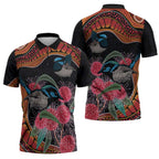 Hakea Flower And Fairy Wren Australia Zipper Polo Shirt Aboriginal Art - Aussie Hoodie