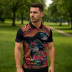 Hakea Flower And Fairy Wren Australia Zipper Polo Shirt Aboriginal Art - Aussie Hoodie