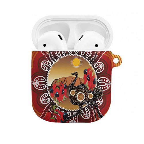 Sturt's Desert Pea And Emu Australia AirPods Case Uluru Aboriginal Art - Aussie Hoodie