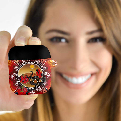 Sturt's Desert Pea And Emu Australia AirPods Case Uluru Aboriginal Art - Aussie Hoodie