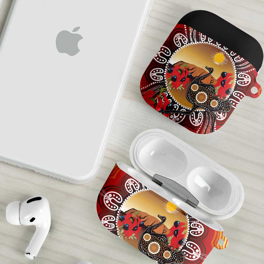 Sturt's Desert Pea And Emu Australia AirPods Case Uluru Aboriginal Art - Aussie Hoodie
