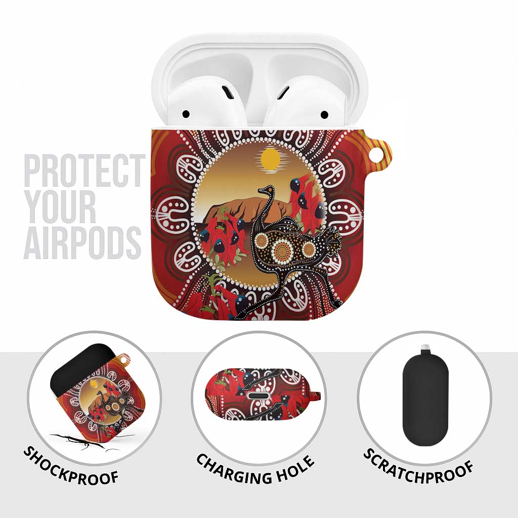Sturt's Desert Pea And Emu Australia AirPods Case Uluru Aboriginal Art - Aussie Hoodie