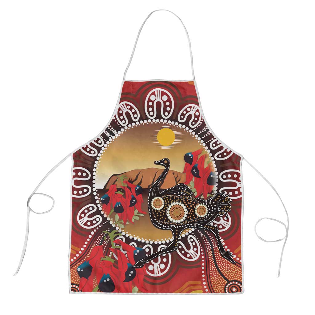 Sturt's Desert Pea And Emu Australia Apron Uluru Aboriginal Art - Aussie Hoodie