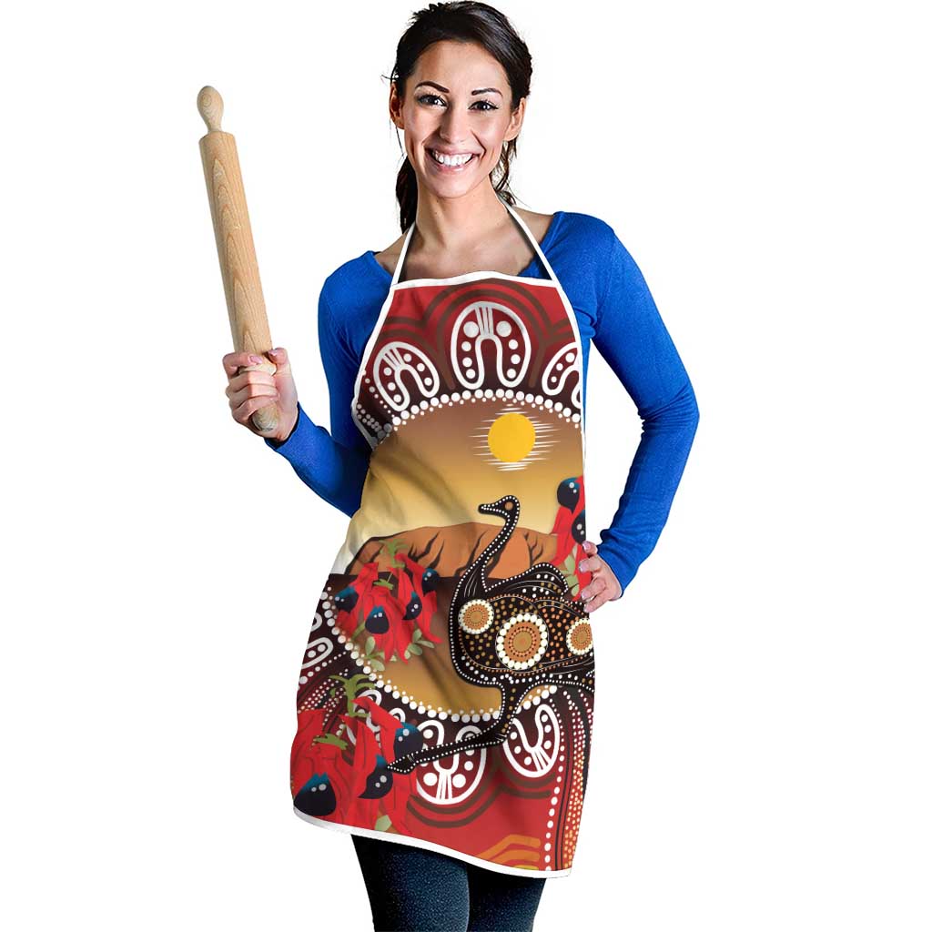Sturt's Desert Pea And Emu Australia Apron Uluru Aboriginal Art - Aussie Hoodie