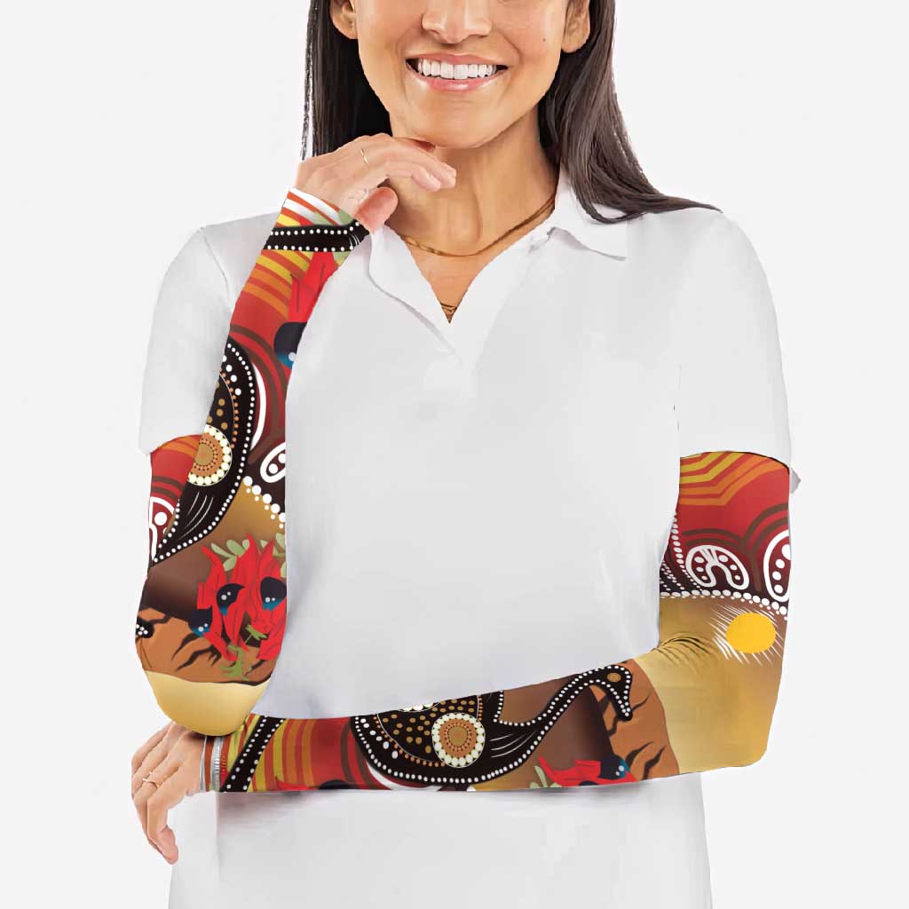 Sturt's Desert Pea And Emu Australia Arm Sleeves Uluru Aboriginal Art - Aussie Hoodie