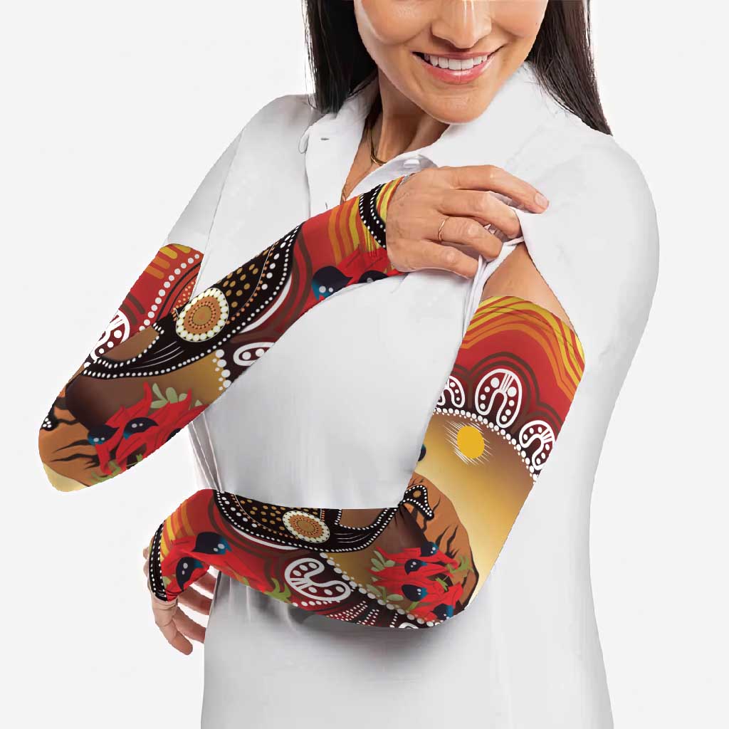Sturt's Desert Pea And Emu Australia Arm Sleeves Uluru Aboriginal Art - Aussie Hoodie