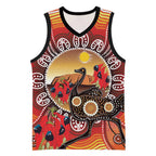Sturt's Desert Pea And Emu Australia Basketball Jersey Uluru Aboriginal Art - Aussie Hoodie