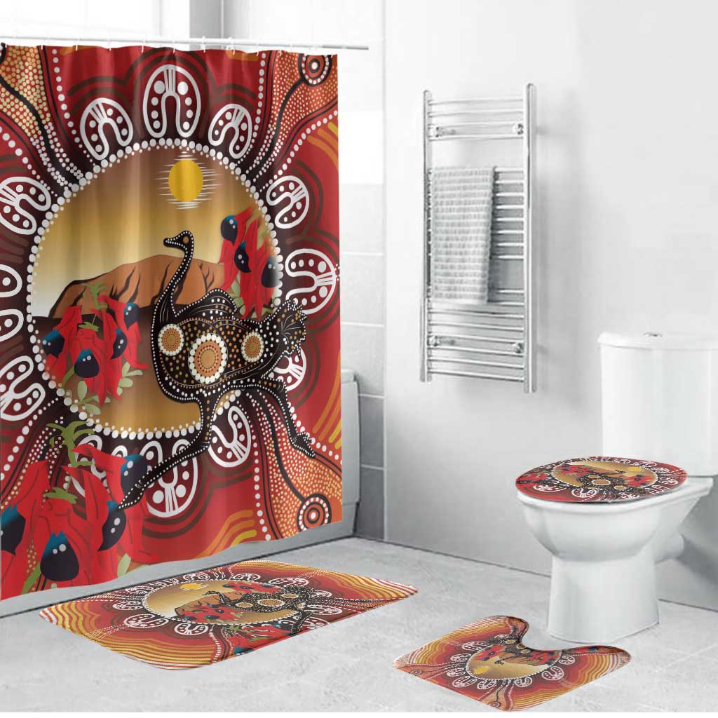 Sturt's Desert Pea And Emu Australia Bathroom Set Uluru Aboriginal Art - Aussie Hoodie