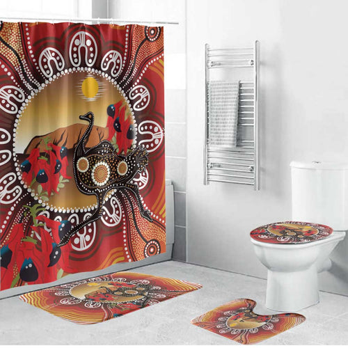 Sturt's Desert Pea And Emu Australia Bathroom Set Uluru Aboriginal Art - Aussie Hoodie