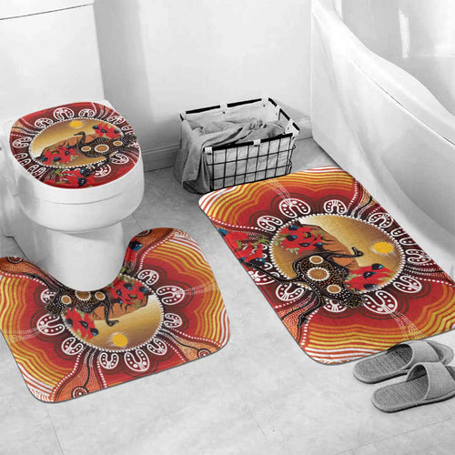 Sturt's Desert Pea And Emu Australia Bathroom Set Uluru Aboriginal Art - Aussie Hoodie