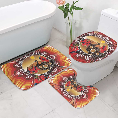 Sturt's Desert Pea And Emu Australia Bathroom Set Uluru Aboriginal Art - Aussie Hoodie