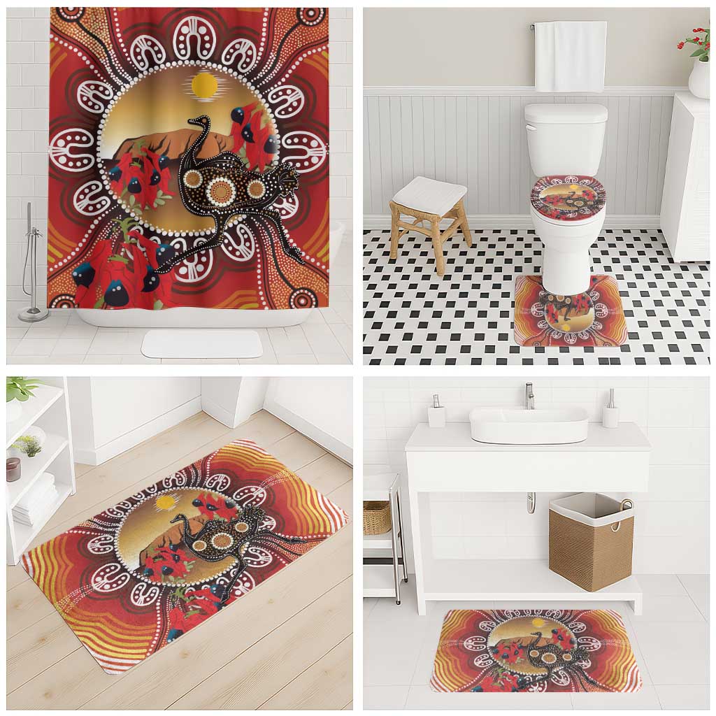 Sturt's Desert Pea And Emu Australia Bathroom Set Uluru Aboriginal Art - Aussie Hoodie