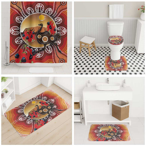 Sturt's Desert Pea And Emu Australia Bathroom Set Uluru Aboriginal Art - Aussie Hoodie
