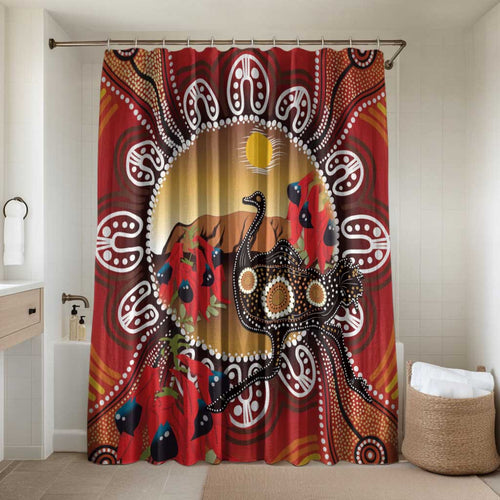 Sturt's Desert Pea And Emu Australia Bathroom Set Uluru Aboriginal Art - Aussie Hoodie
