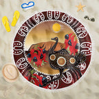 Sturt's Desert Pea And Emu Australia Beach Blanket Uluru Aboriginal Art