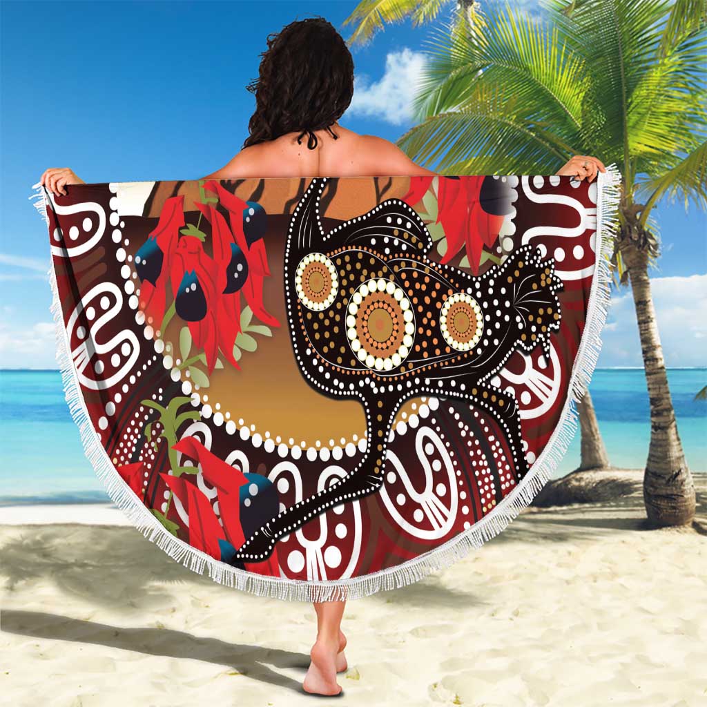 Sturt's Desert Pea And Emu Australia Beach Blanket Uluru Aboriginal Art