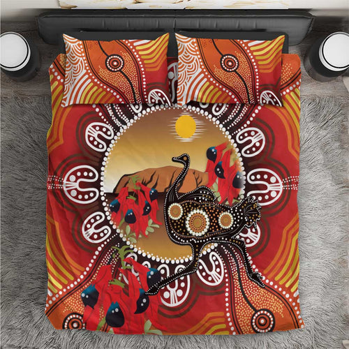 Sturt's Desert Pea And Emu Australia Bedding Set Uluru Aboriginal Art