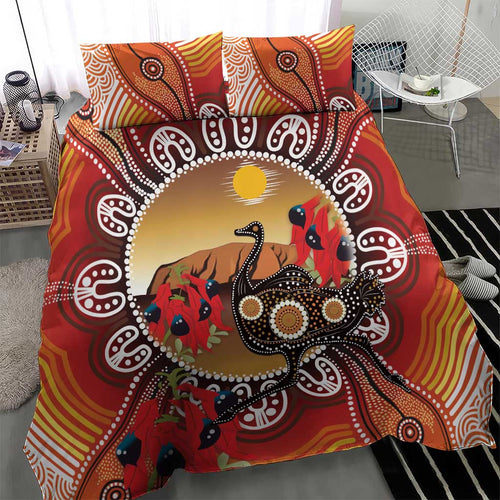 Sturt's Desert Pea And Emu Australia Bedding Set Uluru Aboriginal Art