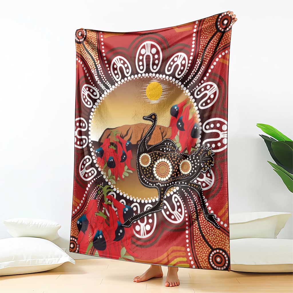 Sturt's Desert Pea And Emu Australia Blanket Uluru Aboriginal Art