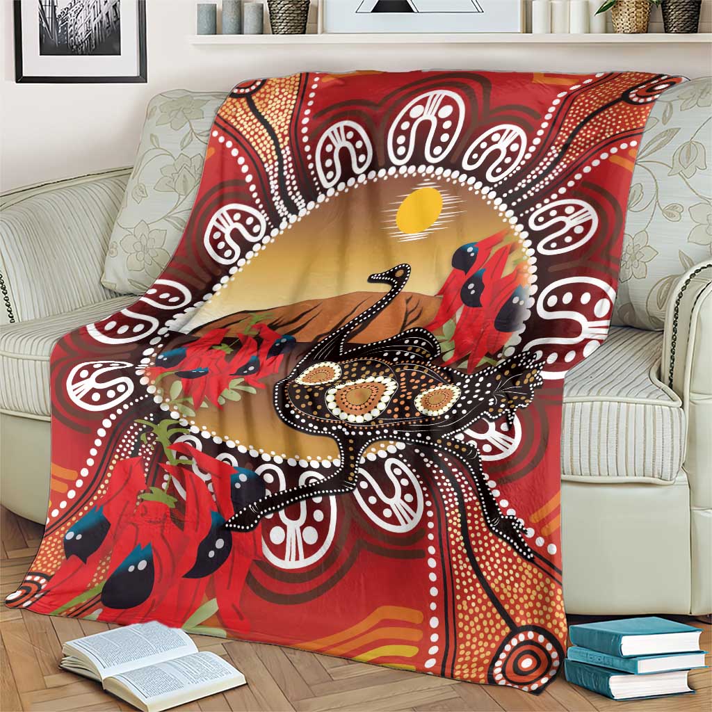 Sturt's Desert Pea And Emu Australia Blanket Uluru Aboriginal Art