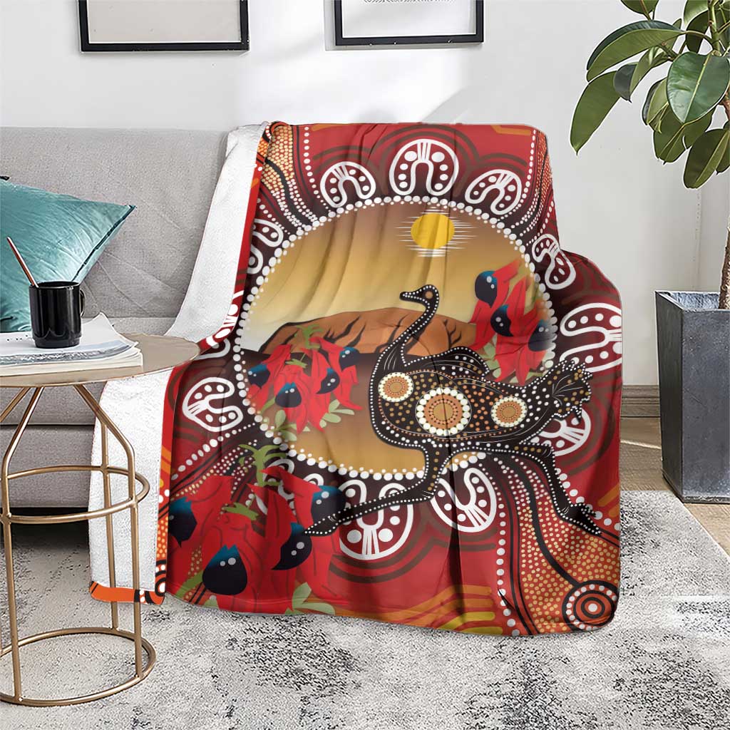 Sturt's Desert Pea And Emu Australia Blanket Uluru Aboriginal Art