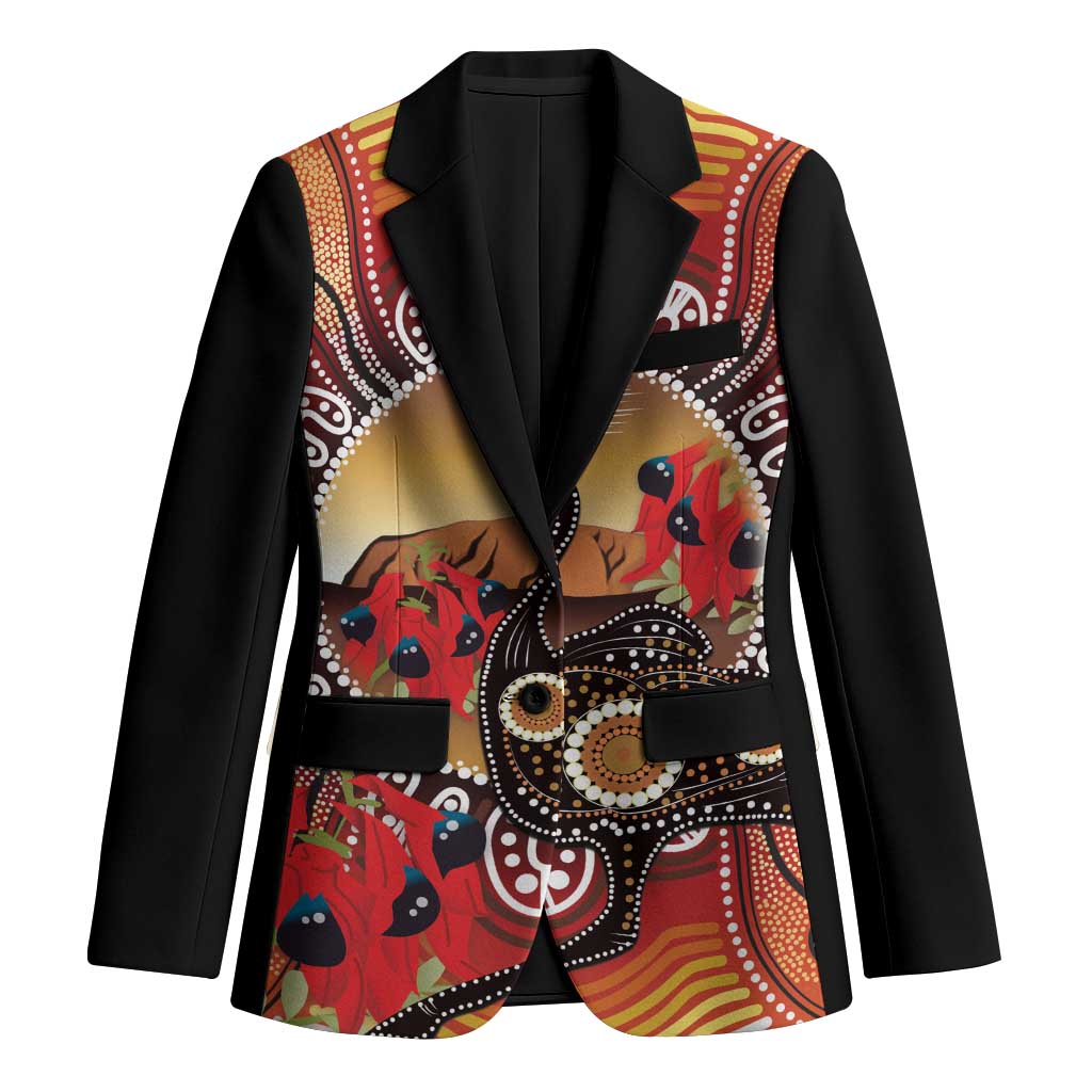 Sturt's Desert Pea And Emu Australia Blazer Uluru Aboriginal Art - Aussie Hoodie