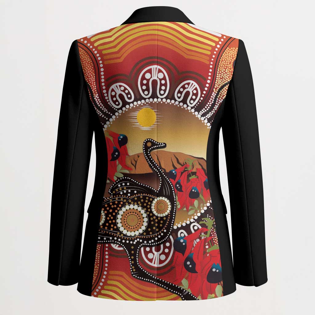 Sturt's Desert Pea And Emu Australia Blazer Uluru Aboriginal Art - Aussie Hoodie