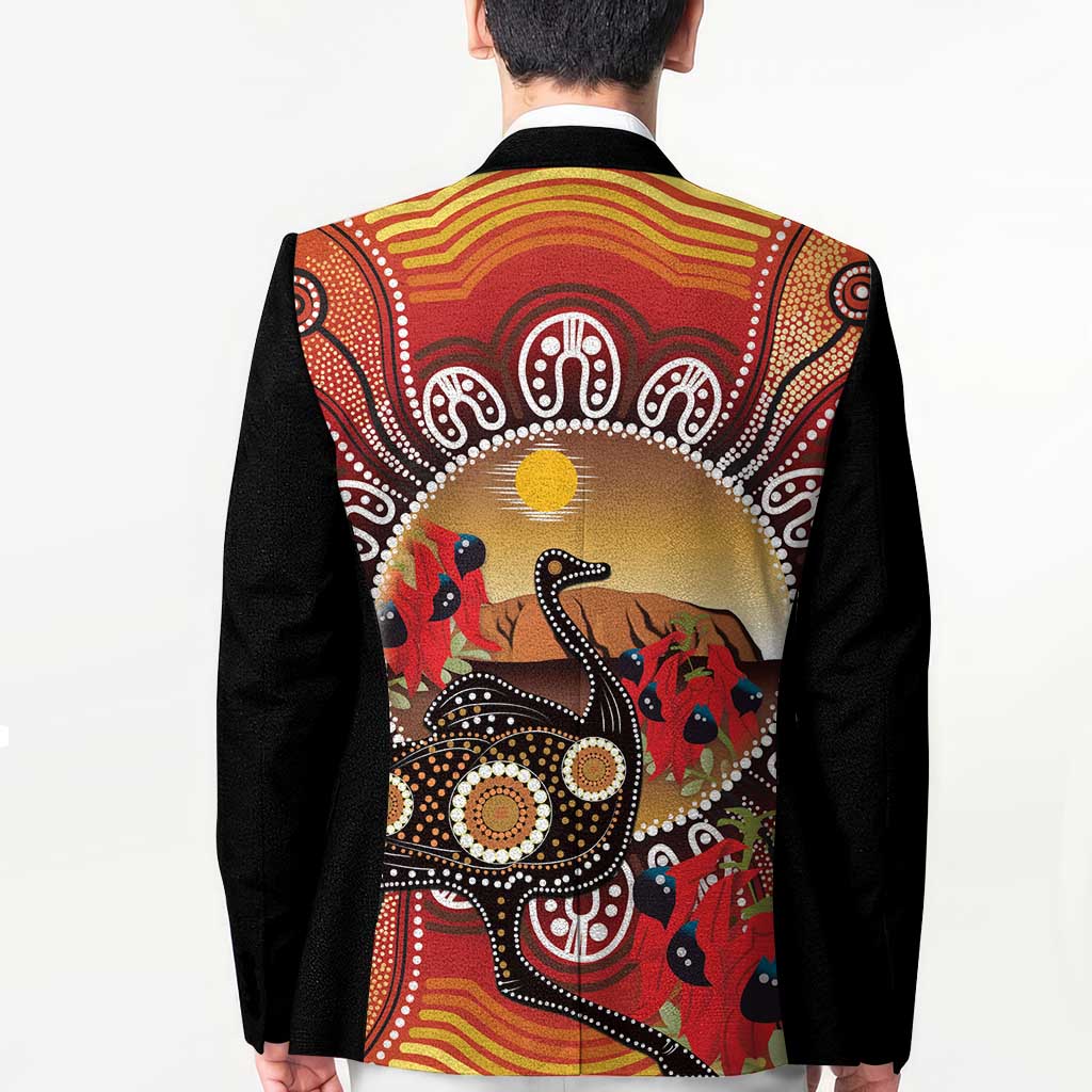 Sturt's Desert Pea And Emu Australia Blazer Uluru Aboriginal Art - Aussie Hoodie