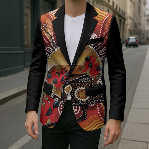 Sturt's Desert Pea And Emu Australia Blazer Uluru Aboriginal Art - Aussie Hoodie
