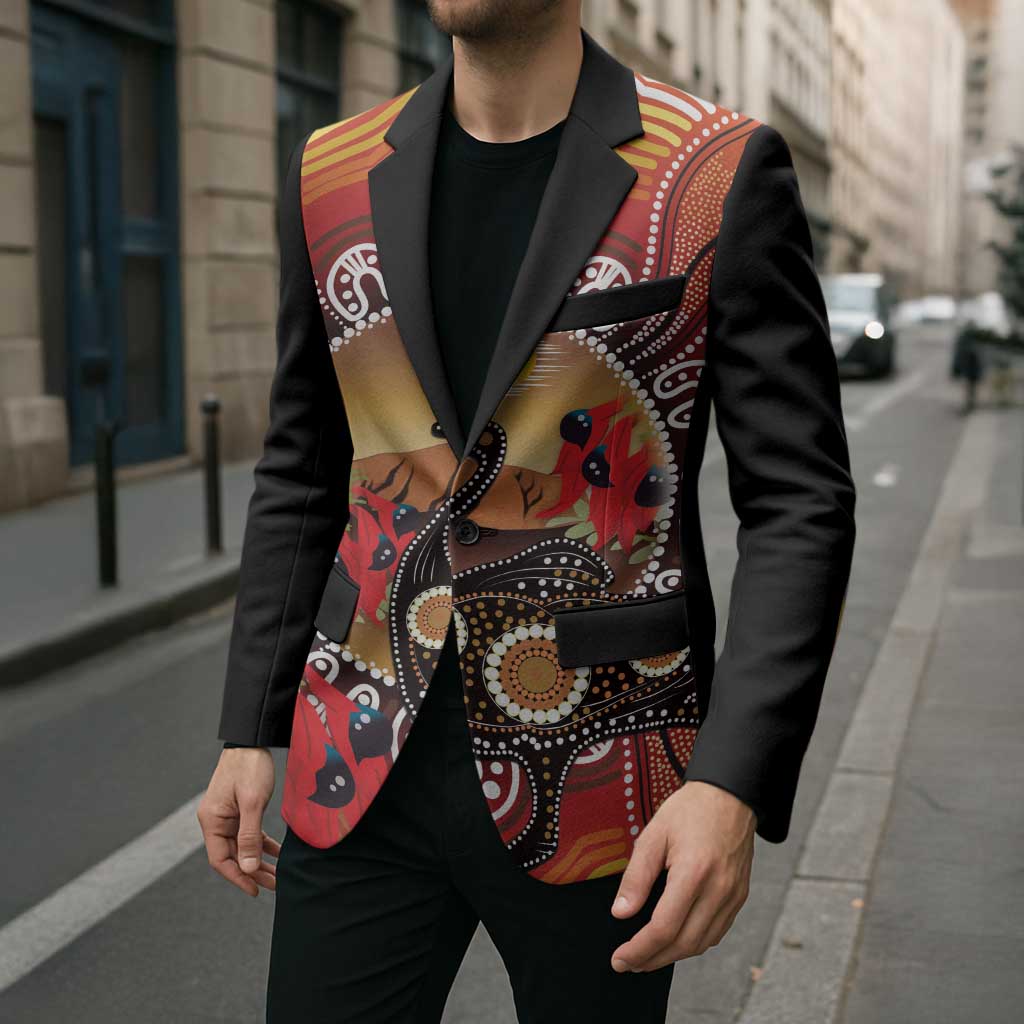 Sturt's Desert Pea And Emu Australia Blazer Uluru Aboriginal Art - Aussie Hoodie