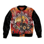 Sturt's Desert Pea And Emu Australia Bomber Jacket Uluru Aboriginal Art